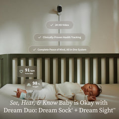 2K HD Smart Baby Monitor Bundle with Dream Sock Oxygen & Heart Rate Tracking, Sleep Insights App Control
