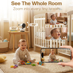 Baby Monitor – 5" Screen, PTZ, WiFi, Night Vision, Cry Detection, Temp Sensor, App Recording